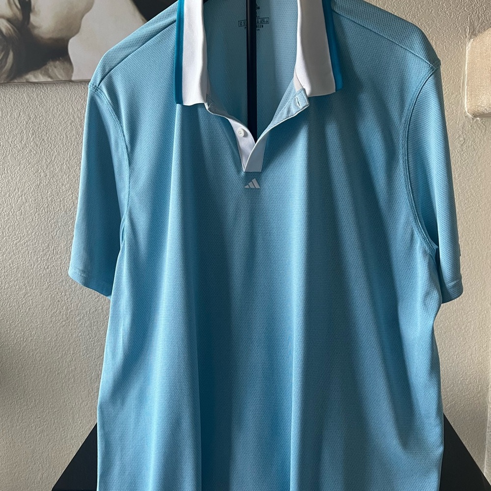 Adidas Men's Light Blue Polo with White Collar